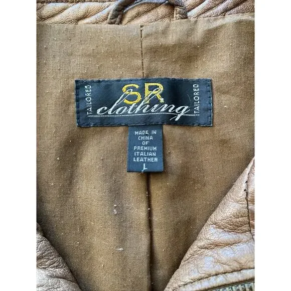 Y2K Vintage Moto Jacket Italian Leather Zip Brown SR Clothing Womens L READ - Picture 5 of 16